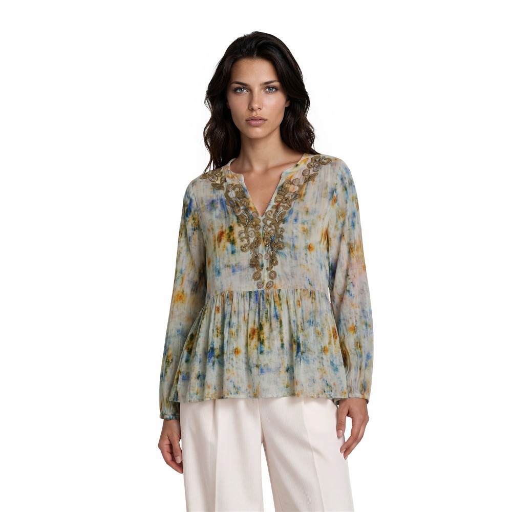 Soft Surroundings Tunic Top Blouse Women's Size XL Multicolor Tie Dye Beaded
